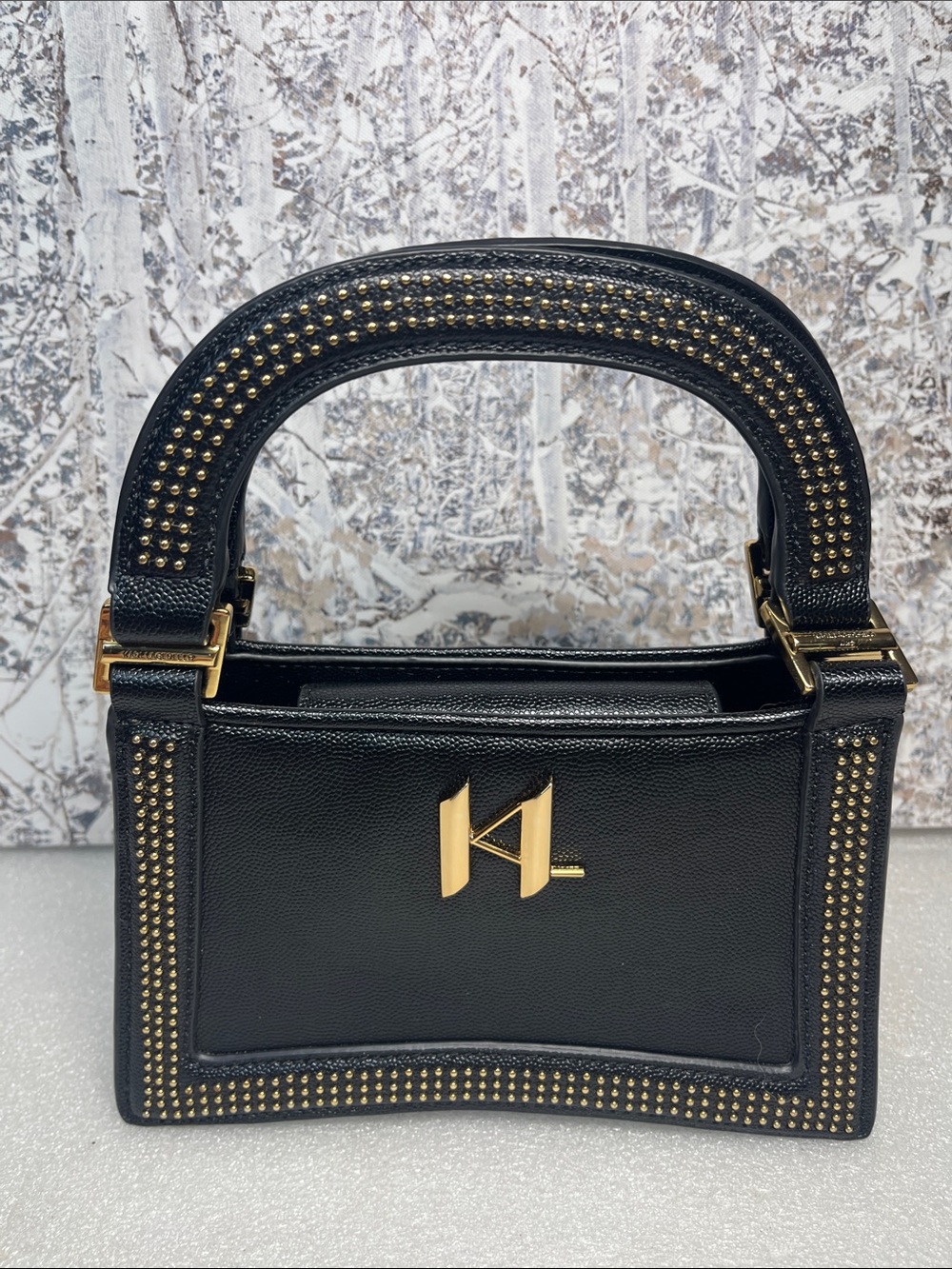 Karl Lagerfeld Mini Black Leather Bag Satchel